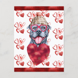 Grått Pitbull Hearts Hund älskare Valentine Gift Helg Vykort