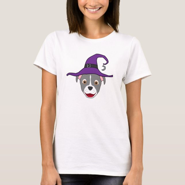 Grått Pitbull med Blaze & Witch Hat T Shirt (Framsida)