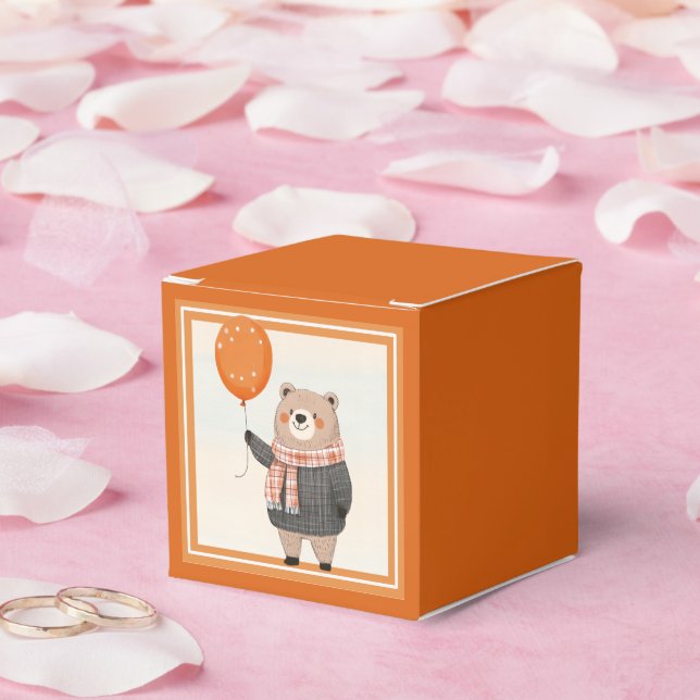 Grått Plagat sötare Björn med Orange Plagad Scarf Presentaskar (Bröllop)