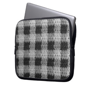 Grått Plagt Artisan Crochet Print Electronics Bag Laptop Fodral