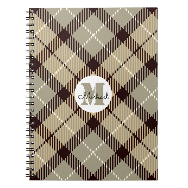 Grått Play Tartan Monogram Namn Anteckningsbok (Framsidan)