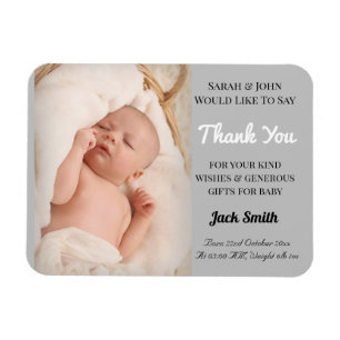 Grått Pojke Magnetic Photo Birth Notice Magnet