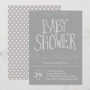 Grått Polka-dopning, babystövel Grått Modern Inbjudningar