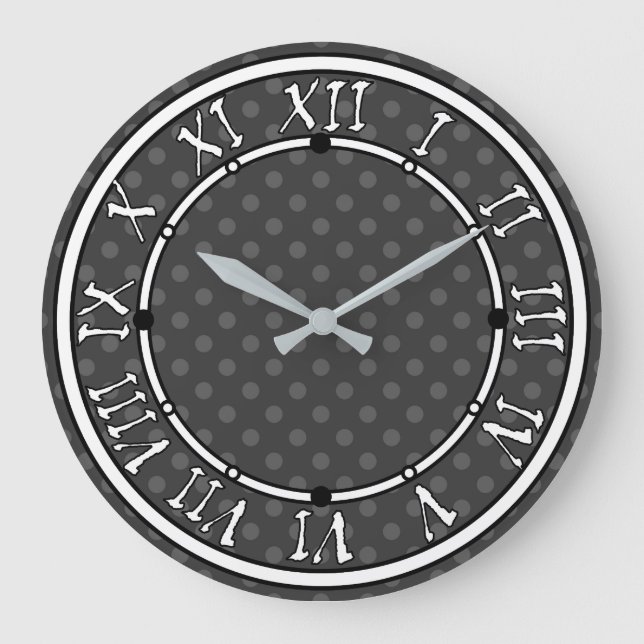 Grått Polka dot Stor Klocka (Framsida)