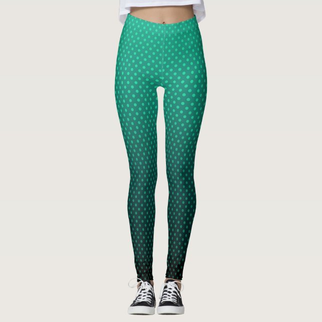 Grått polka dots-grönt-abstrakt för övertoning, fe leggings (Framsida)
