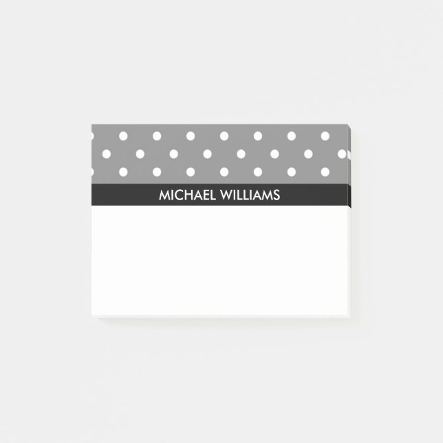 Grått Polka dots med svart Rand Post-it Block (Framsida)