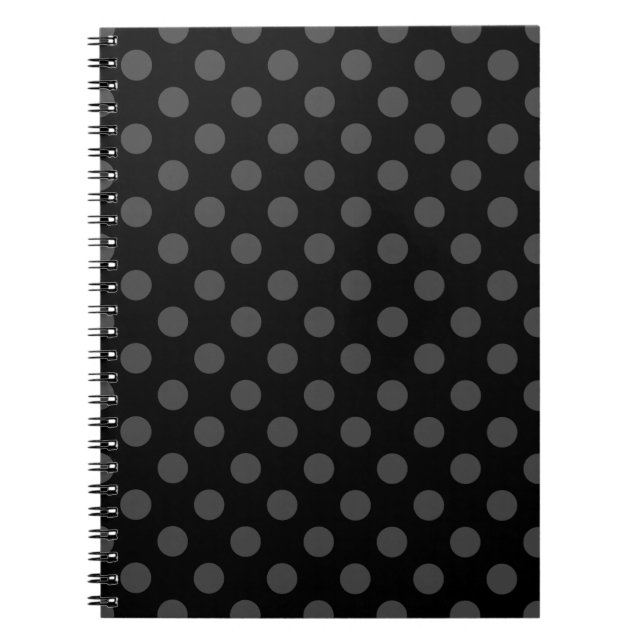 Grått polka dots på svart anteckningsbok med spiral (Framsidan)