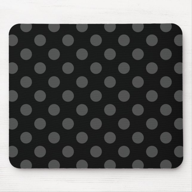 Grått polka dots på svart musmatta (Framsidan)