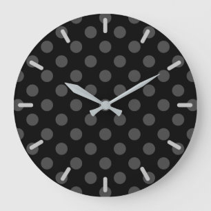 Grått polka dots på svart stor klocka