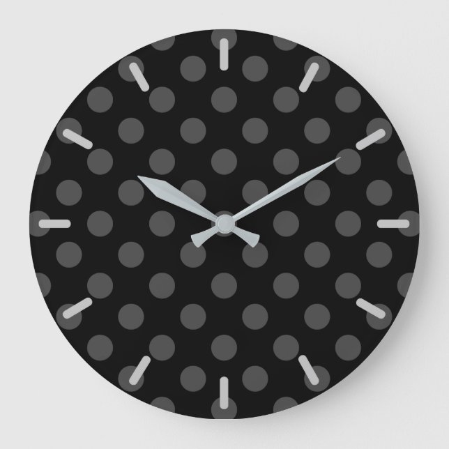Grått polka dots på svart stor klocka (Framsida)