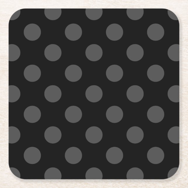Grått polka dots på svart underlägg papper kvadrat (Framsidan)