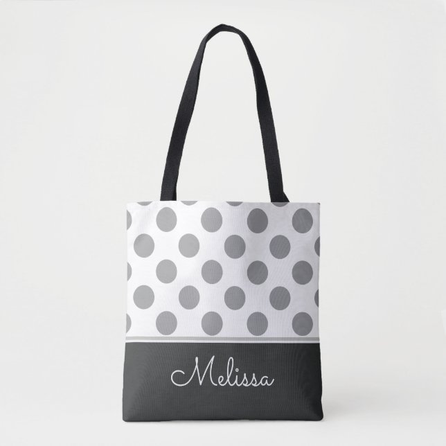 Grått Polka dots| Personlig Tygkasse (Framsida)