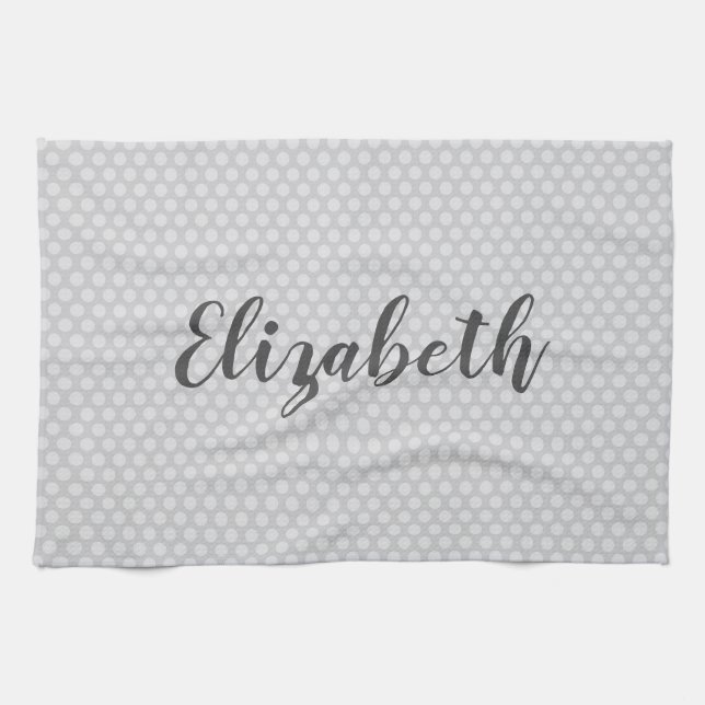 Grått polka dots trendig kökshandduk (Horisontell)