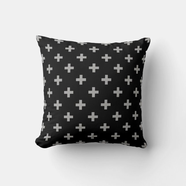 Grått polka kor på svart kudde (Framsida)