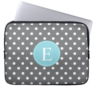 Grått Polka Punkt Blue Monogram Laptop Fodral