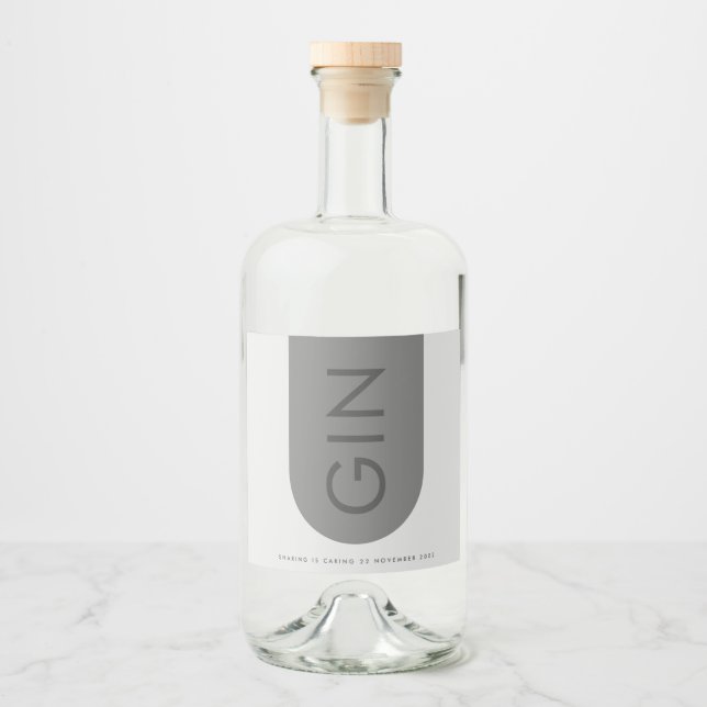 Grått Premium Ultimate Modern Monogram Arch Gin Spritflaskor Etikett (Framsida)