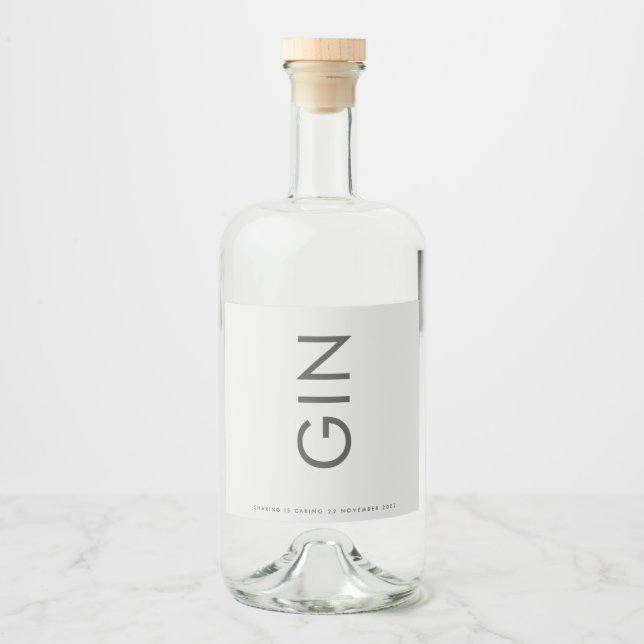 Grått Premium Ultimate Modern Monogram fet GIN Spritflaskor Etikett (Framsida)