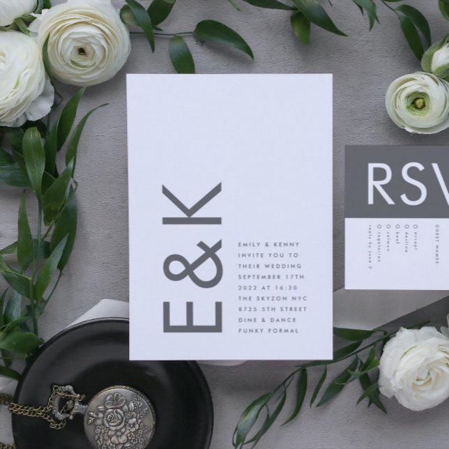 Grått Premium Ultimate Modern Monogram, fetstil, R Inbjudningar (Skapare uppladdad)