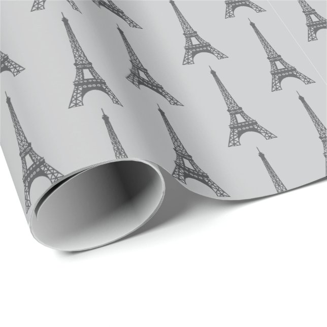 Grått presentpapper med Paris Eiffeltorn Frankrike (Rullad Hörn)