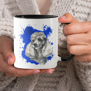 Grått Pudel Hund Blue Abstrakt - bakgrund Mugg