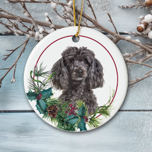 Grått Pudel Hund Evergreen Berry Wandeandan Julgransprydnad Keramik