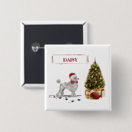 Grått Pudel Hund med Träd Knapp