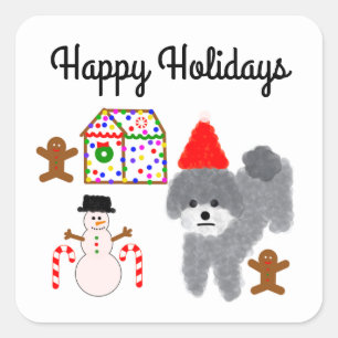 Grått Pudel jul #1-2 Stickers Fyrkantigt Klistermärke