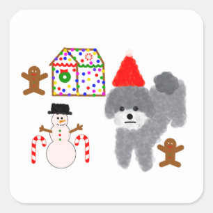 Grått Pudel jul #1 Stickers Fyrkantigt Klistermärke