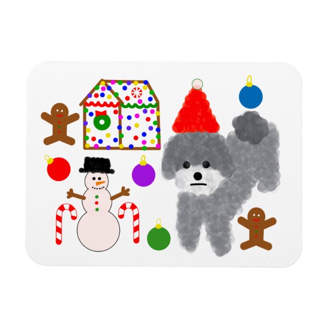 Grått Pudel jul #2 Magnet (Horisontell)