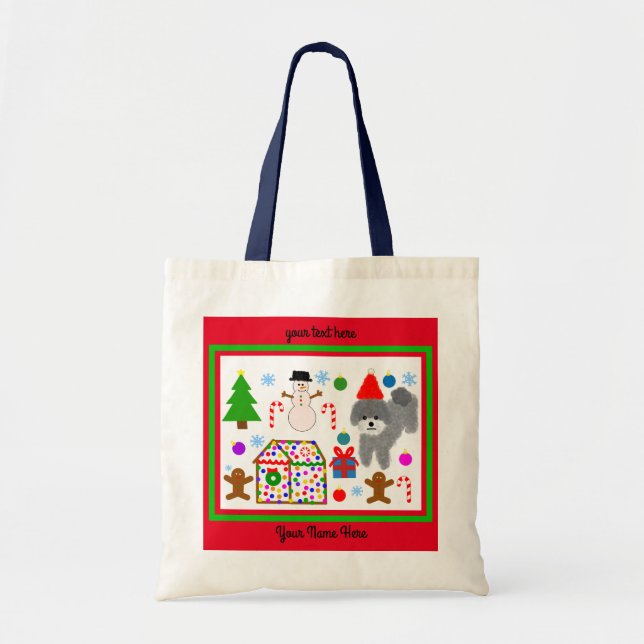 Grått Pudel jul #3-2 Tote Bag Tygkasse (Framsidan)