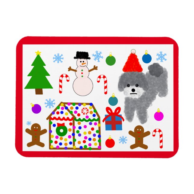 Grått Pudel jul #3 Magnet (Horisontell)