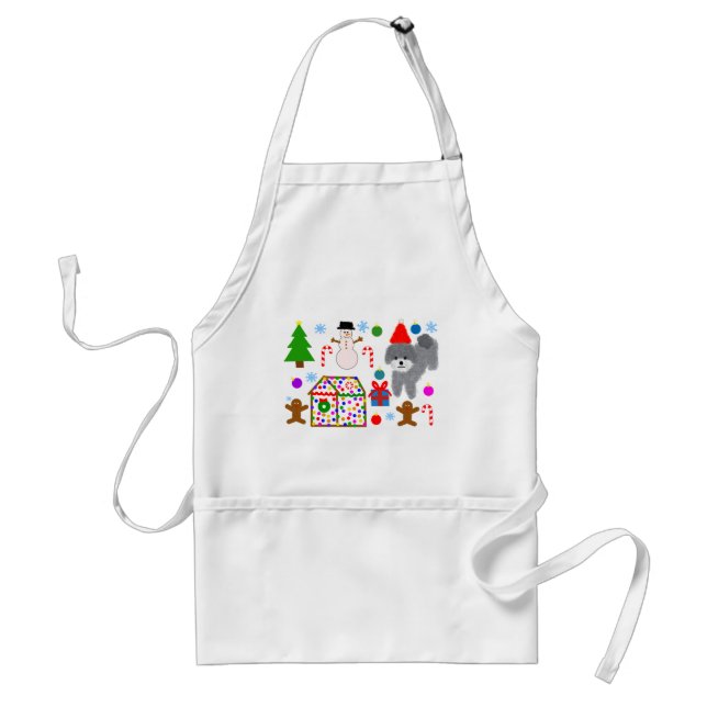 Grått Pudel jul #3 Vuxen Apron Förkläde (Framsidan)