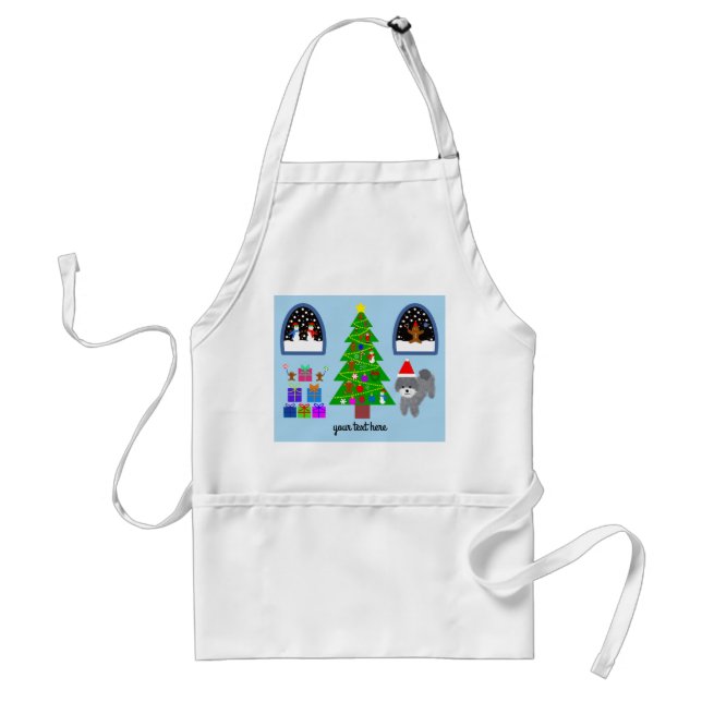 Grått Pudel jul #4 Apron Förkläde (Framsidan)