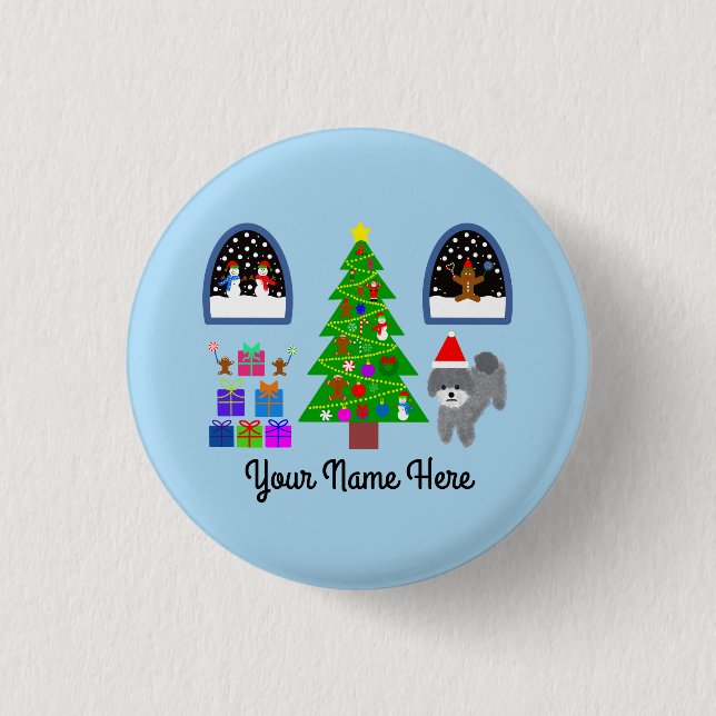 Grått Pudel jul #4-knapp Knapp (Framsida)
