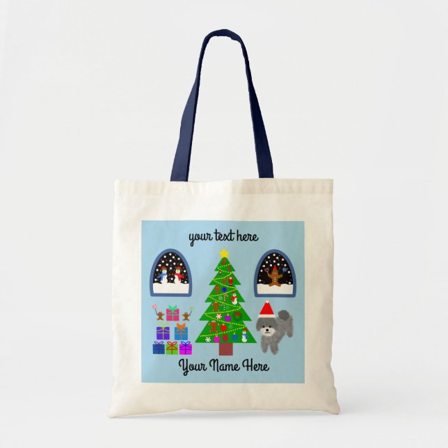 Grått Pudel jul #4 Tote Bag Tygkasse (Framsidan)