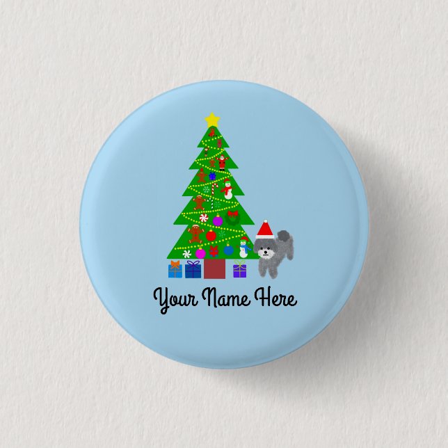 Grått Pudel jul #5-knapp Knapp (Framsida)