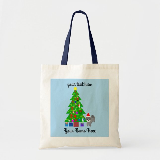 Grått Pudel jul #5 Tote Bag Tygkasse (Framsidan)