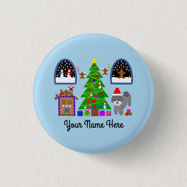 Grått Pudel jul #6-knapp Knapp (Framsida)