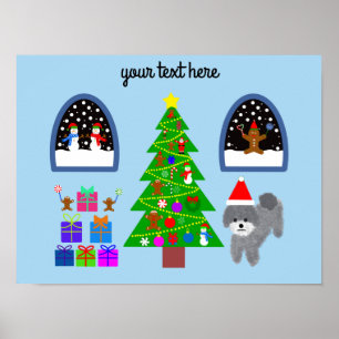 Grått Pudel jul nr 4 Poster