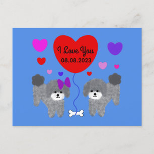 Grått Pudel Valentine #1-2 vykort