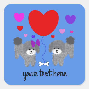 Grått Pudel Valentine #1-3 Stickers Fyrkantigt Klistermärke