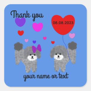 Grått Pudel Valentine #2-2 Stickers Fyrkantigt Klistermärke