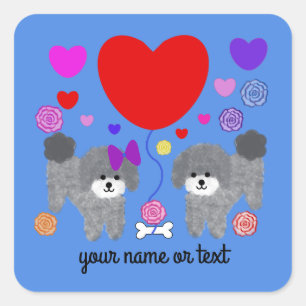 Grått Pudel Valentine #3-3 Stickers Fyrkantigt Klistermärke
