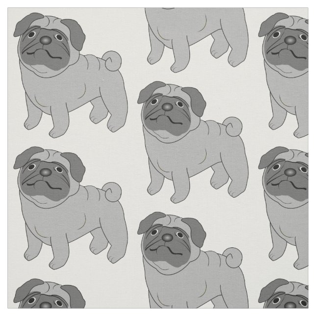 Grått Pug Hund design Tyg (Provkarta)