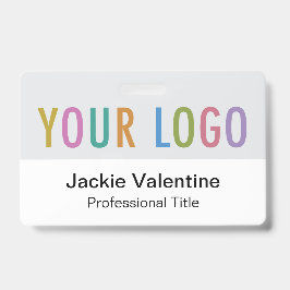 Grått PVC namnskydd med logotyp klämma halsrem ell
