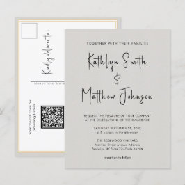 Grått QR-kod allt i en modern Chic Bröllop Inbjudan Vykort