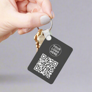 Grått QR-kod och Logotyp för företag i modern mark Nyckelring