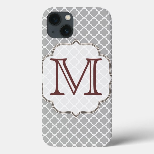 Grått Quarterfoil Latti Monogram Inledande IPAD-är (Baksida)