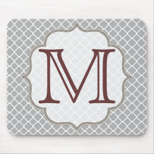Grått Quarterfoil Latti Monogram Inledande mus Pad Musmatta