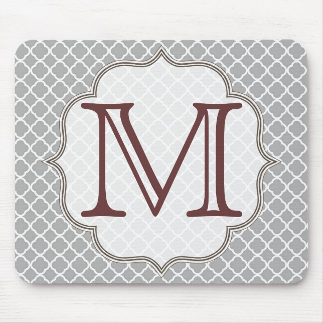Grått Quarterfoil Latti Monogram Inledande mus Pad Musmatta (Framsidan)